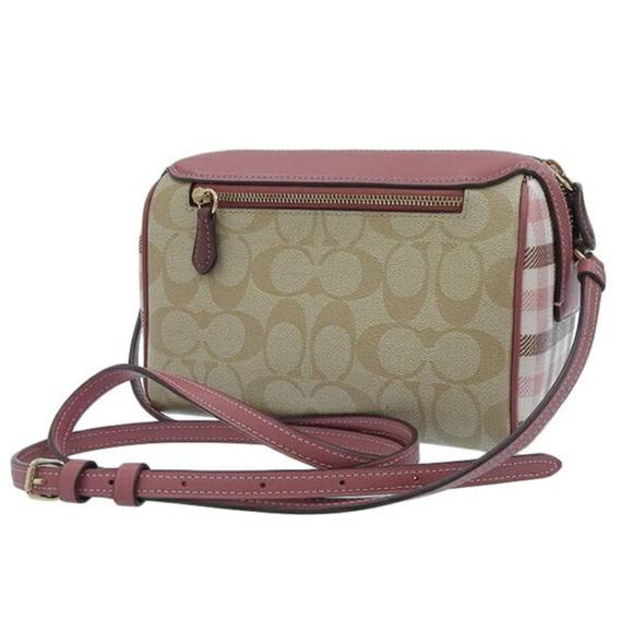 COACH Signature Gingham Check Handbag F76630 Beige: Pink - Picture 2 of 8